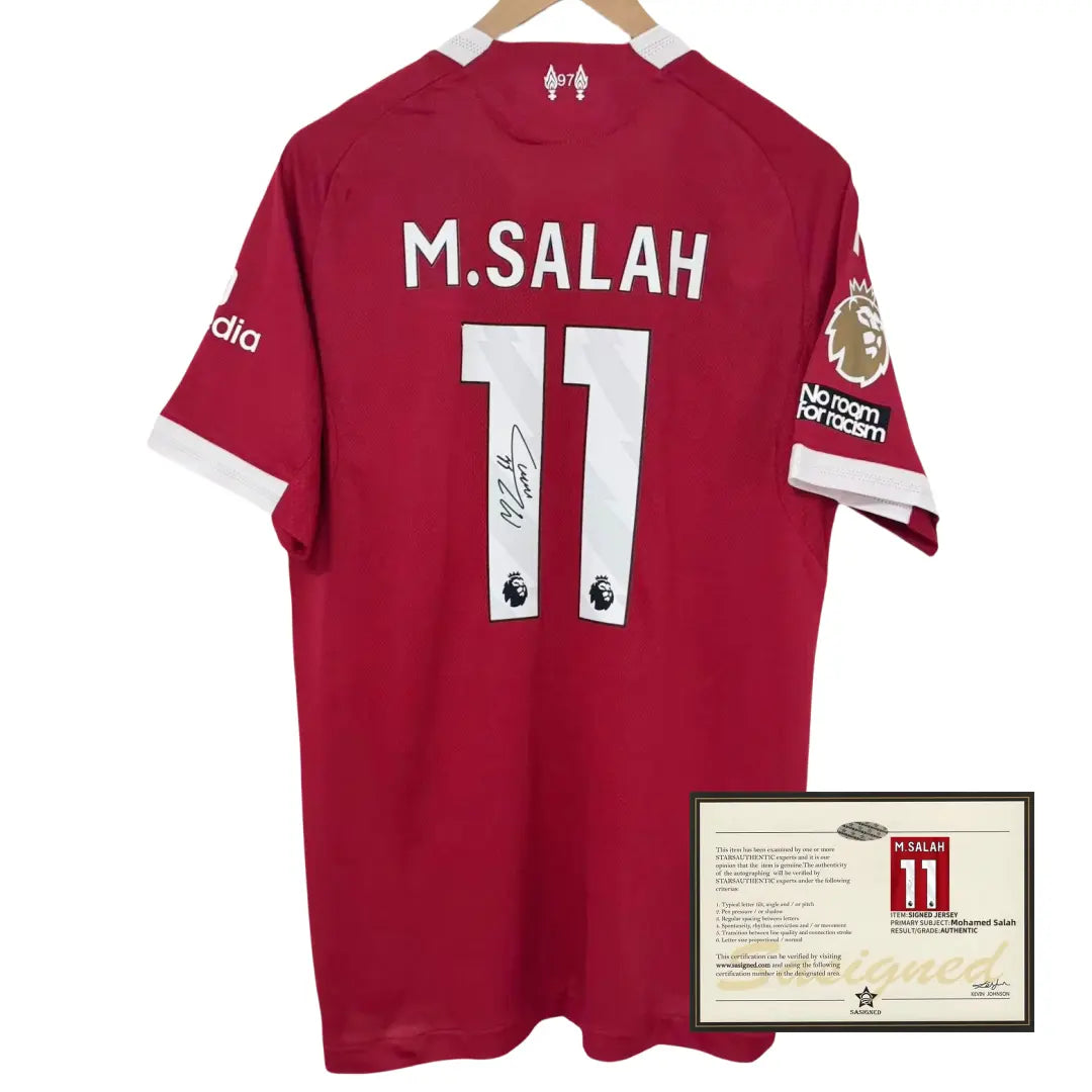 MOHAMMED SALAH | LIVERPOOL 2025-26 HOME DISPLAY JERSEY | PRINTED SIGNATURE (SIZE L) Fan Signature Co.