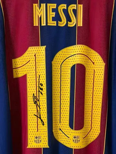 LIONEL MESSI | BARCELONA 2020-2021 UCL HOME DISPLAY JERSEY | PRINTED SIGNATURE (SIZE L) Fan Signature Co.