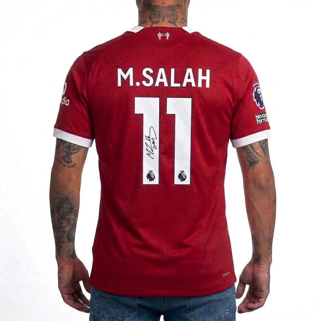 MOHAMMED SALAH | LIVERPOOL 2025-26 HOME DISPLAY JERSEY | PRINTED SIGNATURE (SIZE L) Fan Signature Co.